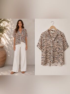 LE SUPERBE Club Tropicana Tiger Print Shirt – Nude – Size 2 – Like New